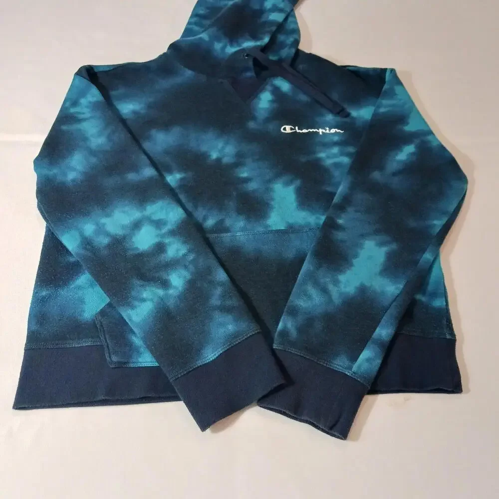 Champion Men's Turquoise & Dyed Blue Drawstring Hoodie Pullover Sweatshirt Sz M - Picture 13 of 16